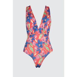 Trendyol Floral Patterned Cruise Collar Swimsuit vyobraziť
