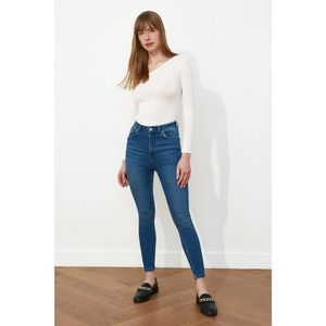 Trendyol Navy Blue High Waist Skinny Jeans vyobraziť