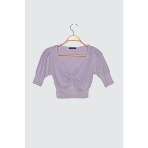 Trendyol Lilac Ruffle Detailed Crop Knitwear Sweater vyobraziť