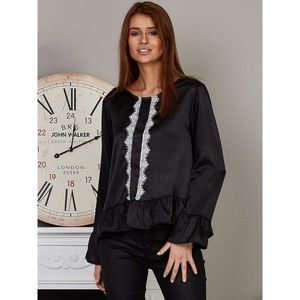 Black satin blouse with decorative front vyobraziť