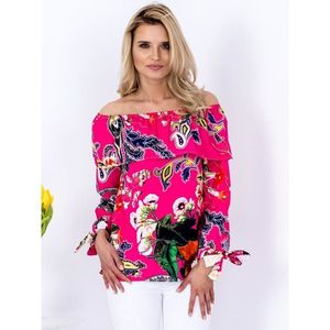 A patterned Spanish blouse with tied sleeves pink vyobraziť