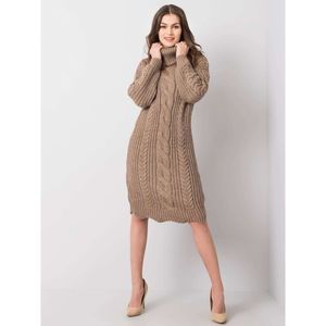 Dark beige knitted turtleneck dress vyobraziť