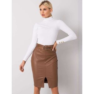 RUE PARIS Brown leather skirt with a belt vyobraziť