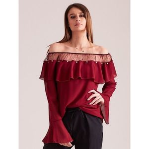 Spanish-style blouse with a frill, burgundy color vyobraziť