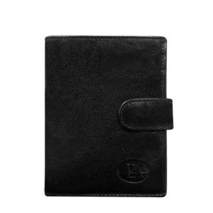 Men´s vertical black leather wallet with a snap closure vyobraziť