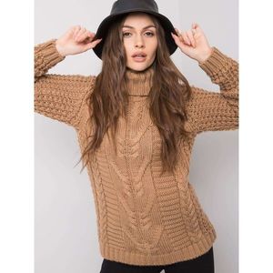 Camel turtleneck sweater with braids vyobraziť