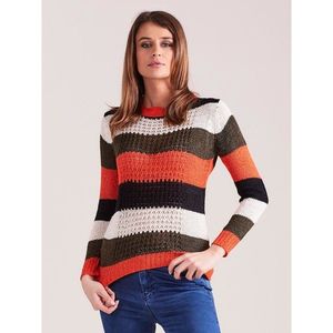 Khaki-orange striped sweater vyobraziť