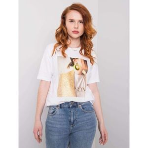 White women´s t-shirt with a print and an application vyobraziť