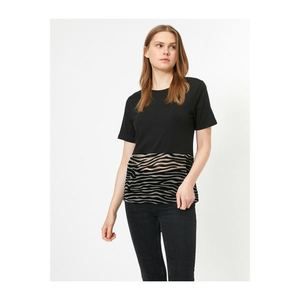 Koton Women's Crew Neck Short Sleeve Zebra Print Cotton T-shirt vyobraziť