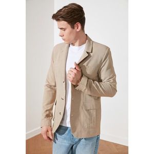 Trendyol Beige Men Casual Linen Blended Jacket vyobraziť