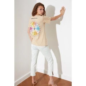 Trendyol Mink Boyfriend Printed Knitted T-Shirt vyobraziť