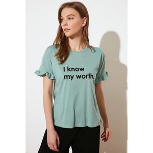 Trendyol Mint Sleeves Frilly Semi-Fitted Knitted T-Shirt vyobraziť