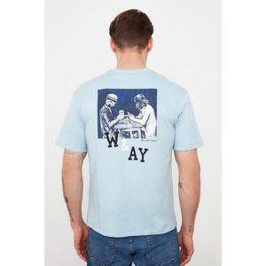 Trendyol Blue Men's Oversized Short Sleeve Printed T-Shirt vyobraziť