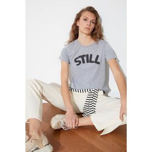 Trendyol Gray Embroidered Basic Knitted T-Shirt vyobraziť
