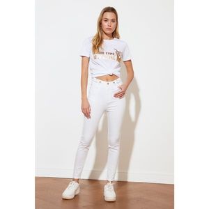 Trendyol White Waist Detailed High Waist Skinny Jeans vyobraziť