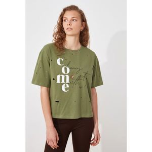 Trendyol Khaki Printed Loose Knit T-Shirt vyobraziť