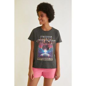 Trendyol Anthracite Printed Basic Knitted T-Shirt vyobraziť