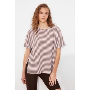 Trendyol Mink Striped Boyfriend Knitted T-Shirt vyobraziť