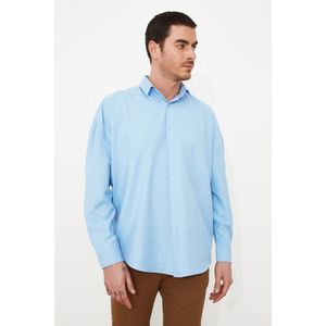 Trendyol Blue Male Oversize Fit Basic Shirt Collar Shirt vyobraziť
