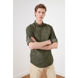 Trendyol Khaki Men's Button Collar Oil Wash Slim Fit Shirt vyobraziť