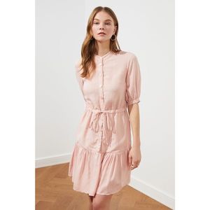 Trendyol Pink Textured Fabric Tie Detail Dress vyobraziť