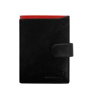 Men´s black leather fastened wallet with a red module vyobraziť