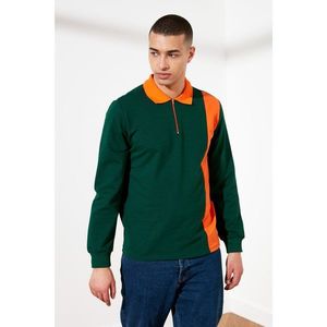 Trendyol Green Men's Regular Fit ZipperEd Long Sleeve Panel Polo Neck T-shirt vyobraziť