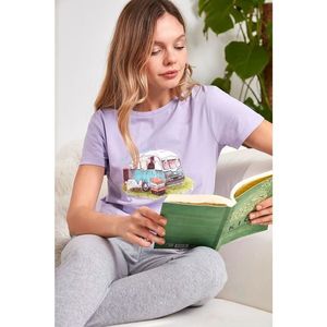 Trendyol Lila Printed Basic Knitted T-Shirt vyobraziť