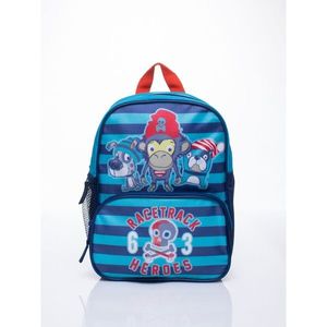 Blue school backpack with a striped pattern vyobraziť