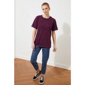 Trendyol Purple Arm Embroidered Boyfriend Knitted T-Shirt vyobraziť