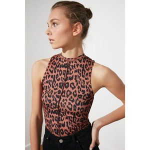 Trendyol Brown Leopard Print Bicycle Collar Knitted Blouse vyobraziť