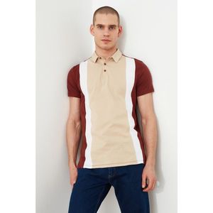 Trendyol Beige Men Slim Fit Color Block Short Sleeve Polo Neck T-shirt vyobraziť