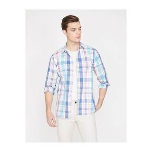 Koton Men's Pink Blue Classic Collar Long Sleeve Square Shirt vyobraziť