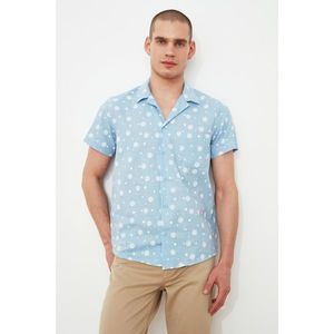 Trendyol Blue Men's Regular Fit Apaş Collar Short Sleeve - Shirt vyobraziť