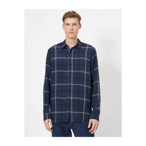 Koton Men's Navy Blue Checkered Shirt vyobraziť