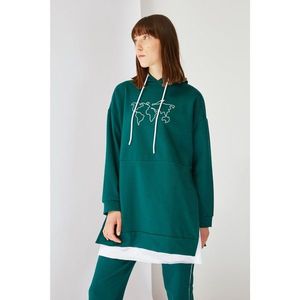 Trendyol Emerald Green Printed Hooded Knitted Sweatshirt vyobraziť
