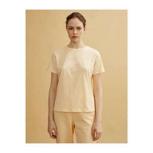 Koton Women's Yellow Printed Cotton Crew Neck T-Shirt vyobraziť