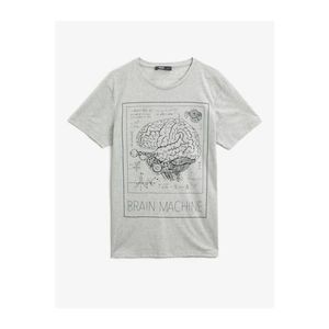 Koton Men's Gray Printed Short Sleeve Crew Neck T-Shirt vyobraziť