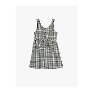 Koton Girl Gray Checkered Belt Detailed Sleeveless Dress vyobraziť