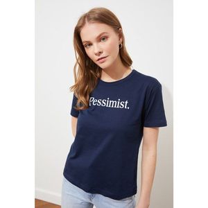 Trendyol Navy Blue Printed Semifitted Knitted T-Shirt vyobraziť