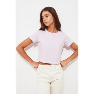 Trendyol Lilac Printed Crop Knit T-Shirt vyobraziť