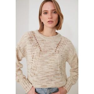 Trendyol Ekru Ajurlu Tying Detailed Knitwear Sweater vyobraziť