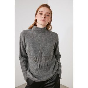 Trendyol Anthracite Throat and Knitting Detailed Knitwear Sweater vyobraziť