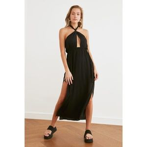 Trendyol Black Tie Detailed Deep Slit Beach Dress vyobraziť