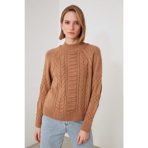 Trendyol Camel Knitted Detailed Upright Collar Knitwear Sweater vyobraziť
