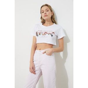 Trendyol White Printed and Embroidered Crop T-Shirt vyobraziť