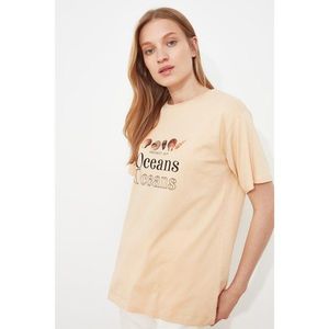 Trendyol Beige Printed Boyfriend T-Shirt vyobraziť