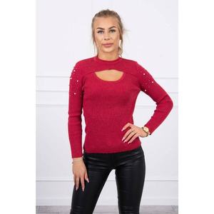 Thin sweater with pearls on the shoulders raspberry vyobraziť