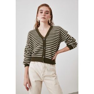 Trendyol Haki Buttoned and Striped Knitwear Cardigan vyobraziť