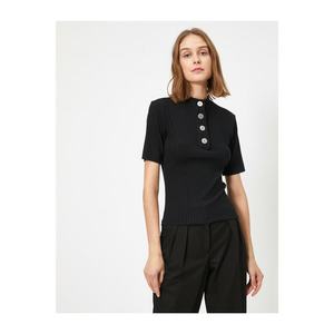 Koton Women's Black Button Detail Short Sleeve T-shirt vyobraziť